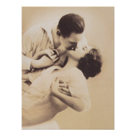 Póster Romantic Love Couple Kissing vintage illustration