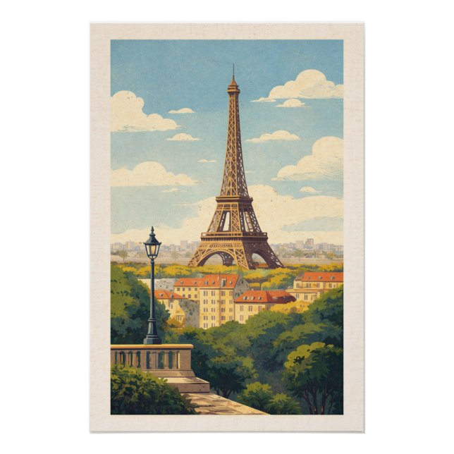 Póster Romantic Paris Eiffel Tower Vintage Travel Poster (Frente)