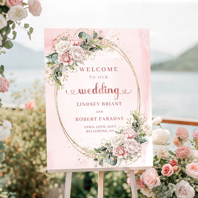 Poster Romantic Rose Gold Light Pink Wedding Welcome (Romantic Rose Gold Light Pink Wedding Welcome)