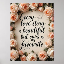 Poster Romântica História de Amor Floral Citando Arte