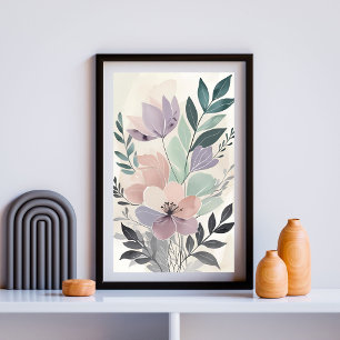 Poster Romântica Peony & Fern Watercolor Wall Art IV
