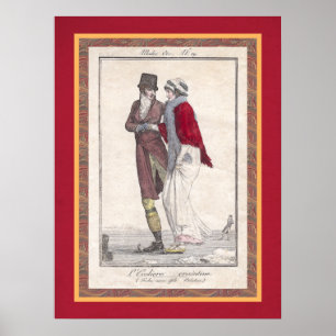 Poster Romântica Vintage Ice Skating Antiguidade Engrenan