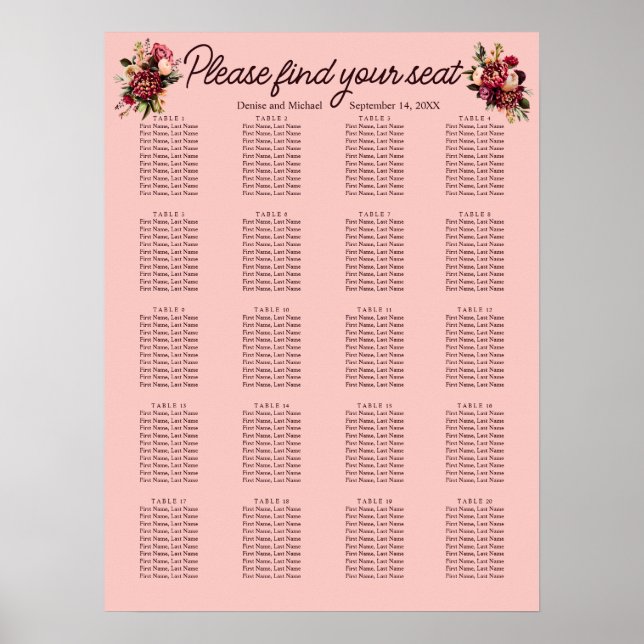 Poster Romântico crisântemo em cor-de-rosa (Frente)