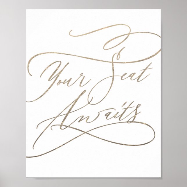 Poster Romântico Dourado Caligrafia Seu Sinal De Espera (Frente)