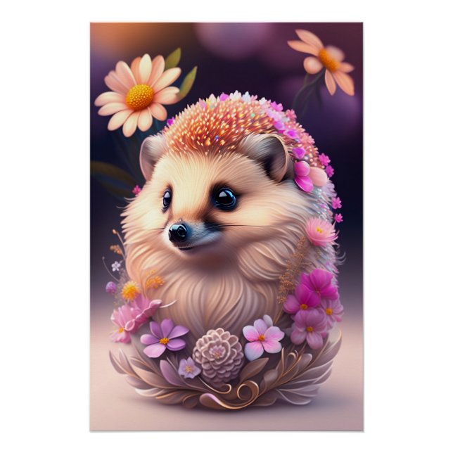 Póster Romantik Igel mit Blumen (Frente)