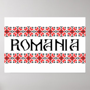 Póster romênia símbolo do país nome texto folk motif trad