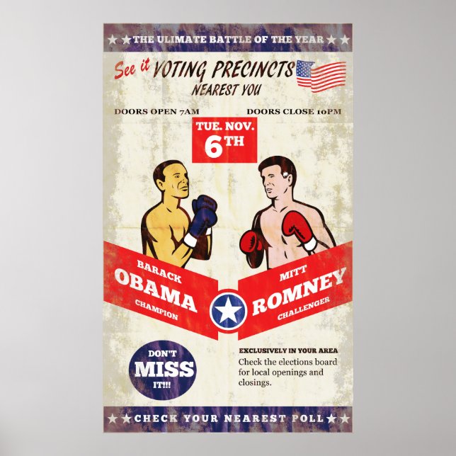 Póster Romney Vs Obama Eleições Americanas 2012 Boxing Po (Frente)