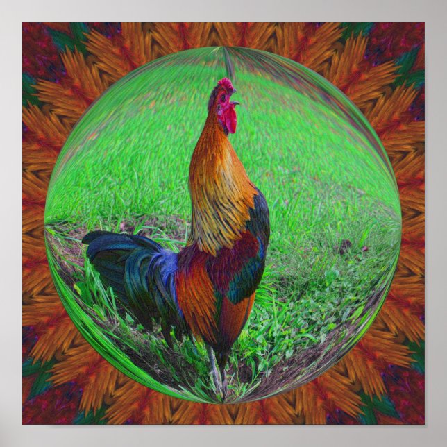 Poster Rooster Crowing Abstrato Nature Art (Frente)