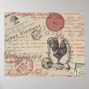 Póster Rooster de Paris com Escrita Manual em Francês Vi