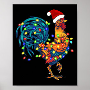 Poster Rooster Engraçado Galinha Luzes de Natal Pajama Fa