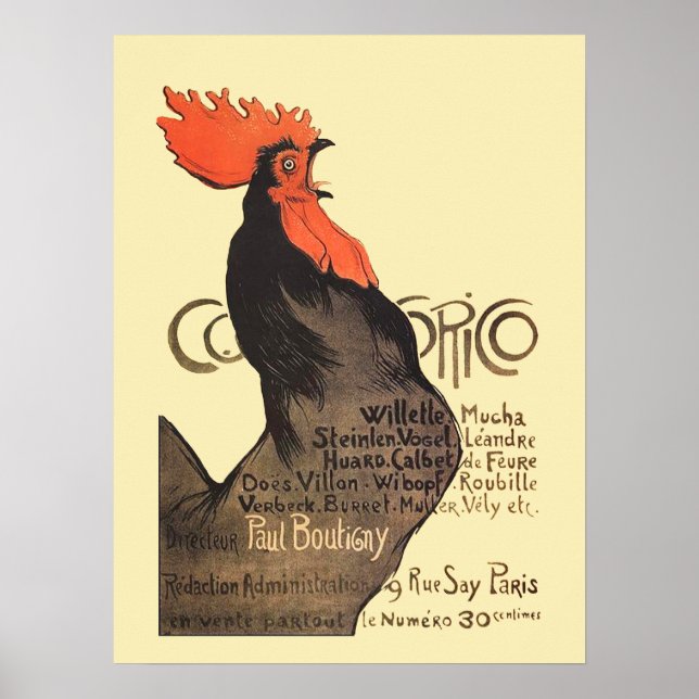 Póster Rooster Steinlen Cocorico Arte Francesa (Frente)