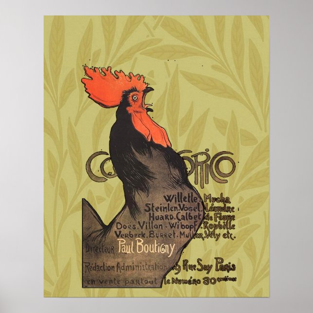 Poster Rooster Steinlen Cocorico Arte Francesa (Frente)