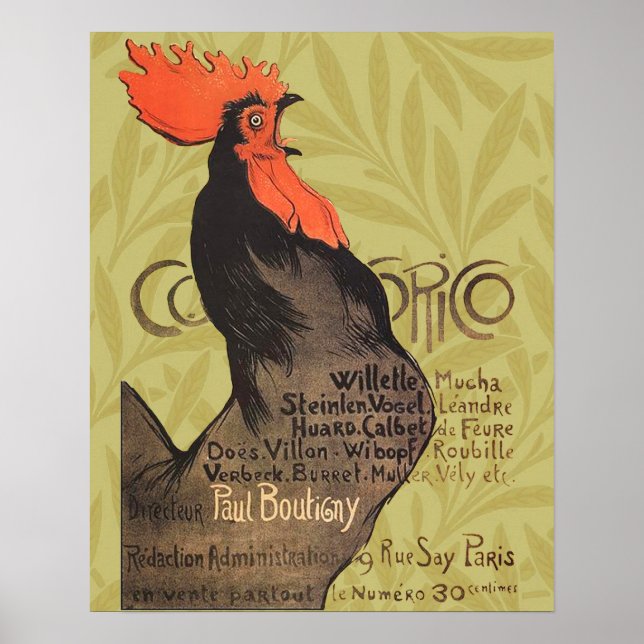 Póster Rooster Steinlen Cocorico Arte Francesa (Frente)