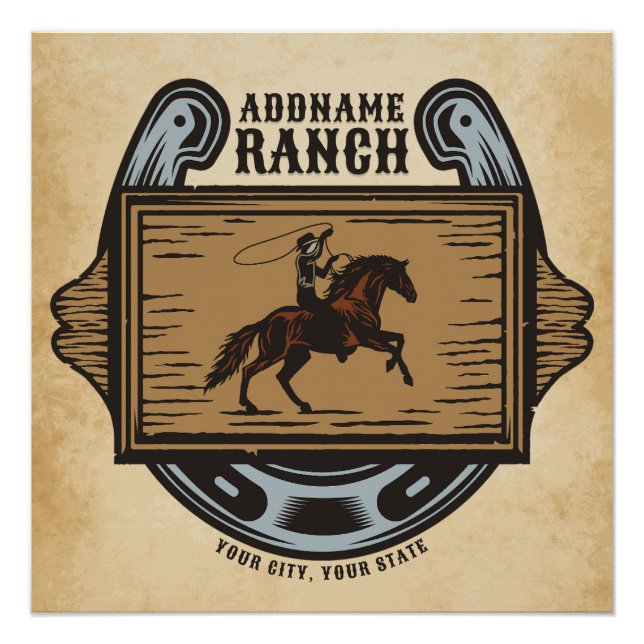Póster Roping Cowboy ADD NAME Western Family Horse Rankin (Frente)