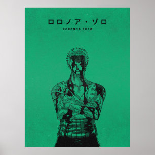 Poster Roronoa Zoro Estilo Mangá Verde
