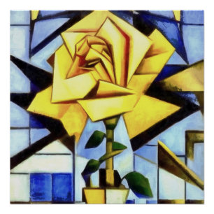 Póster Rosa Amarela Com Vaso Geométrico