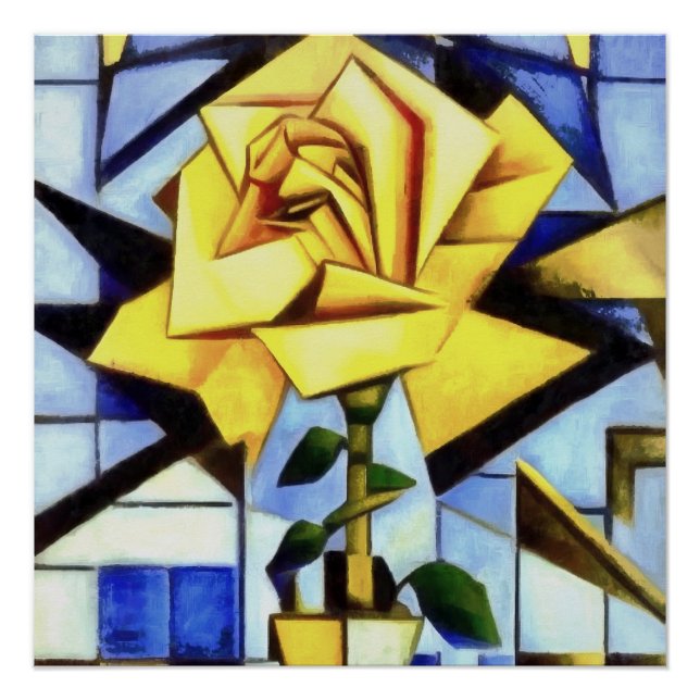 Póster Rosa Amarela Com Vaso Geométrico (Frente)