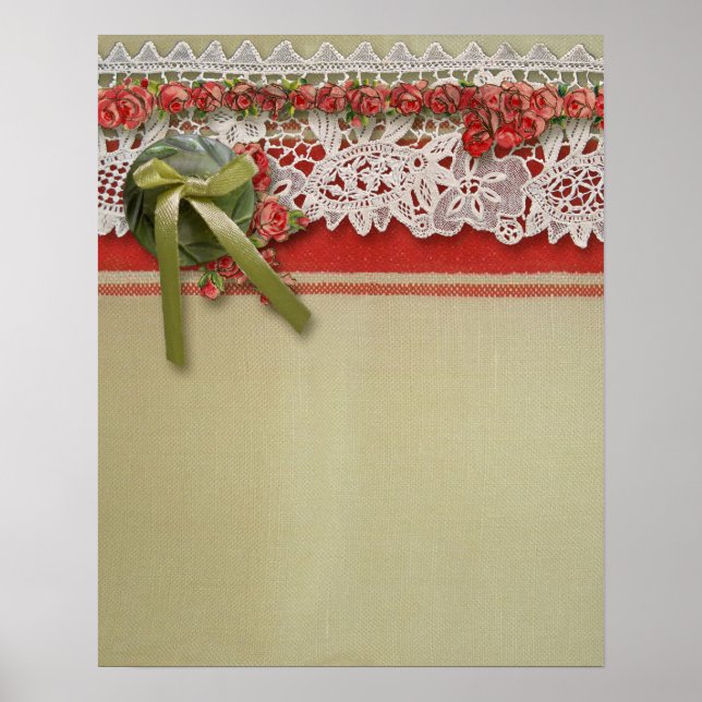 Poster Rosa Antiga Renda Rustic Redo Victoriado Burel (Frente)