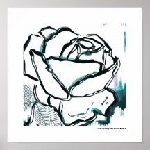 Rosa Aqua Preto Branco Moderna - Flor Pop Art