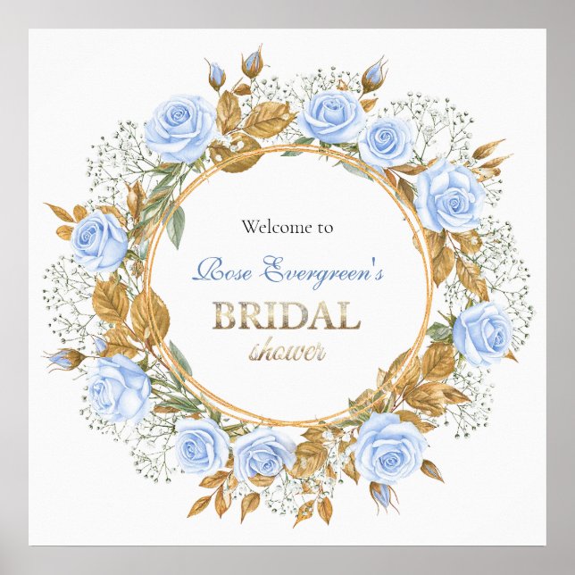 Poster Rosa Azul Casamento Banhada a Ouro (Frente)