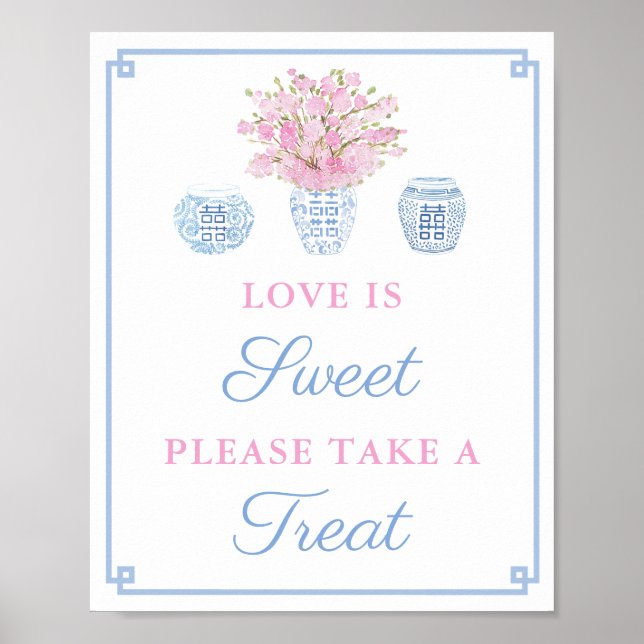 Poster Rosa Azul Doce Favor Mesa Casamento Chuva de Prese (Frente)