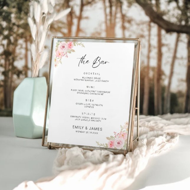 Poster Rosa Bar Modelo (Rose Wedding Bar Menu Sign Template)