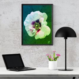 Poster Rosa Branca com coração escuro - pintura a óleo