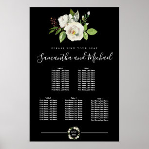 Poster Rosa branca Floral em Preto 5 Mesas