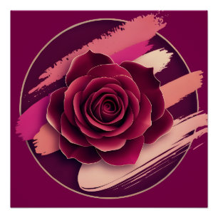 Póster Rosa Burgundy Elegante com Pinceladas Abstratas