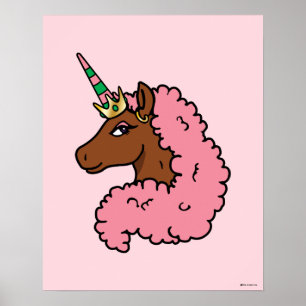 Poster Rosa claro Afro Unicorn