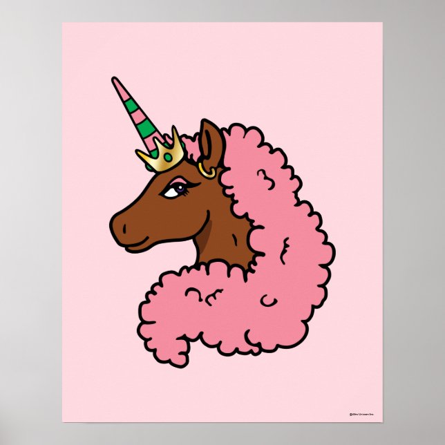 Poster Rosa claro Afro Unicorn (Frente)
