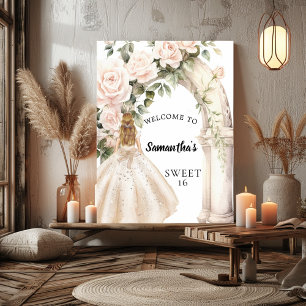 Poster Rosa cor-de-rosa Arch doce 16 boas-vindas