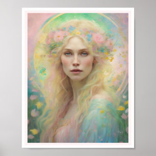 Poster Rosa de Cabelo Louro Primavera de Pastel Art Deco 