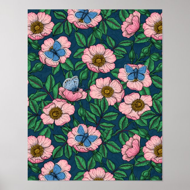 Poster Rosa de cães e borboletas (Frente)