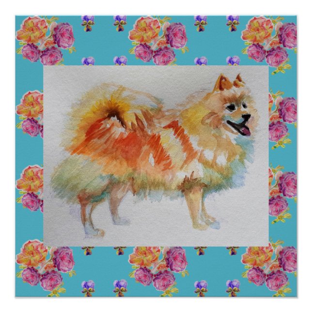 Póster Rosa de cão alemão Spitz Pomeraniano (Frente)