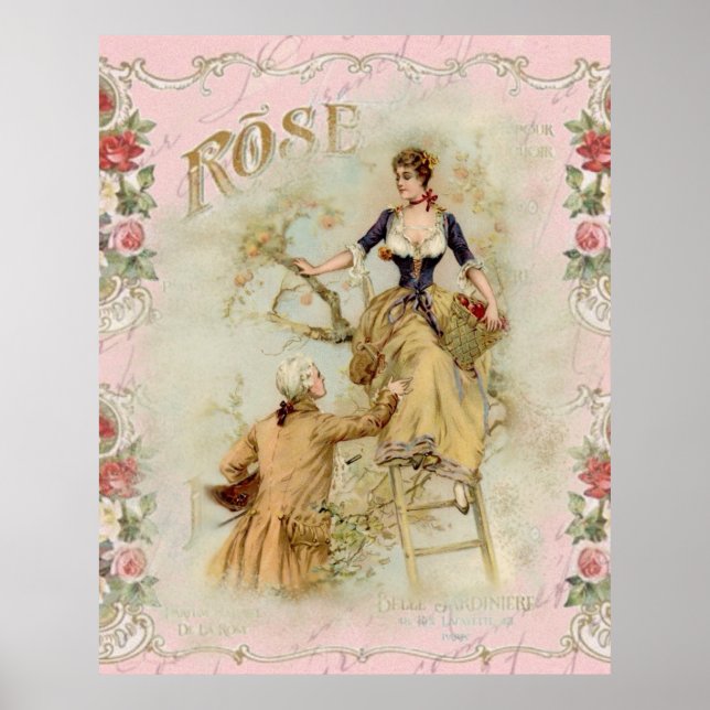 Póster Rosa de colagem Shabbychic Paris (Frente)
