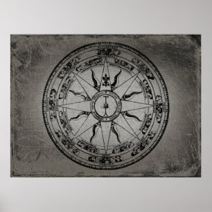 Poster Rosa de Compass Antigo (B&W)