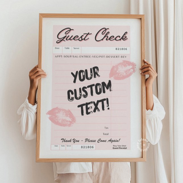 Poster Rosa de Cotação Personalizada Verificação d (Custom Guest Check Personalized Quote Pink Poster)