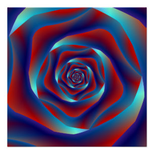 Póster Rosa de espiral vermelho e azul Poster Perfeito Za
