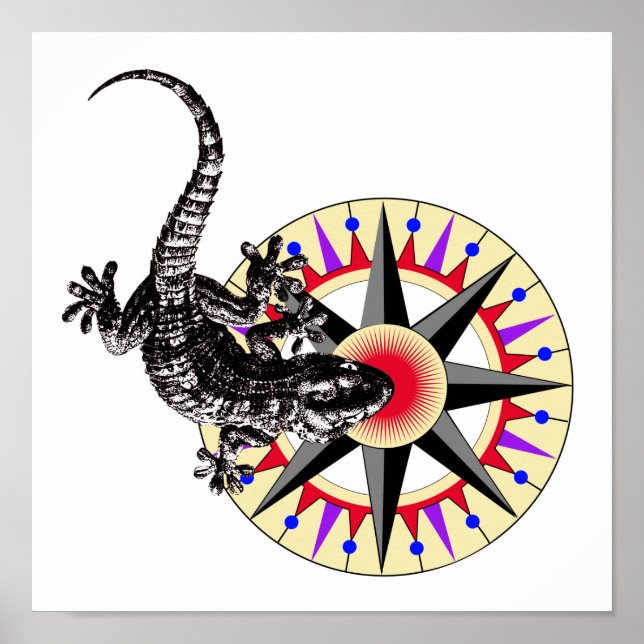 Poster Rosa de Gecko Lizard & Compass (Frente)
