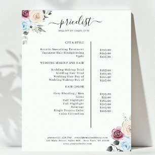 Poster Rosa de Greenery Salon Price List