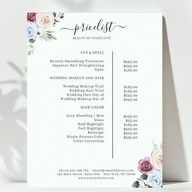 Poster Rosa de Greenery Salon Price List (Greenery Roses Salon Price List Poster)