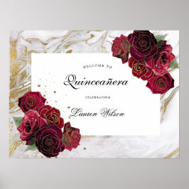 Poster rosa de ouro floral Quinceanera