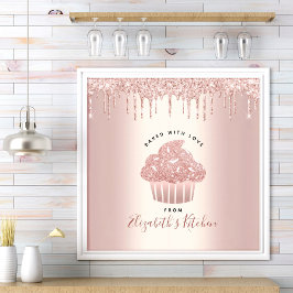 Poster Rosa de pastelaria Cupcake de pastelaria Dourada