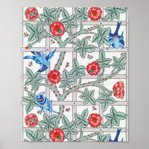 Poster Rosa de subida e Pássaro pequeno, William Morris