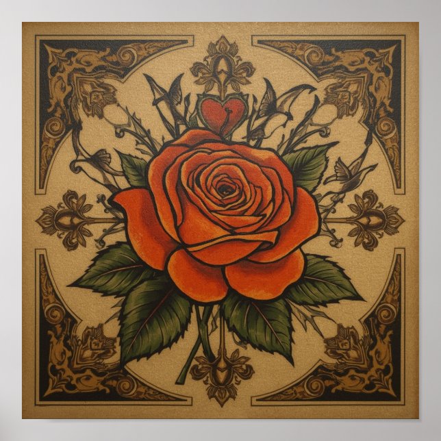 Poster Rosa de tatuagem estilo americano (Frente)