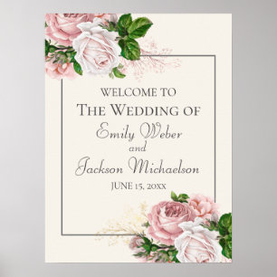 Poster Rosa Desmaiado Floral Creme Água-tinta Casamento B