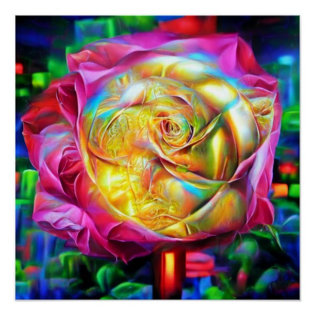 Póster Rosa do Arco-Íris Psicodélico (Frente)
