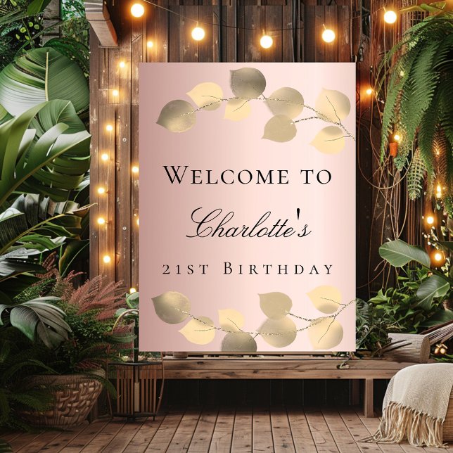Poster Rosa dourada de aniversário eucalipto dourado bem- (Criador carregado)