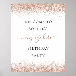 Poster Rosa Dourada Glitter Bem-vindo a qualquer Festa de